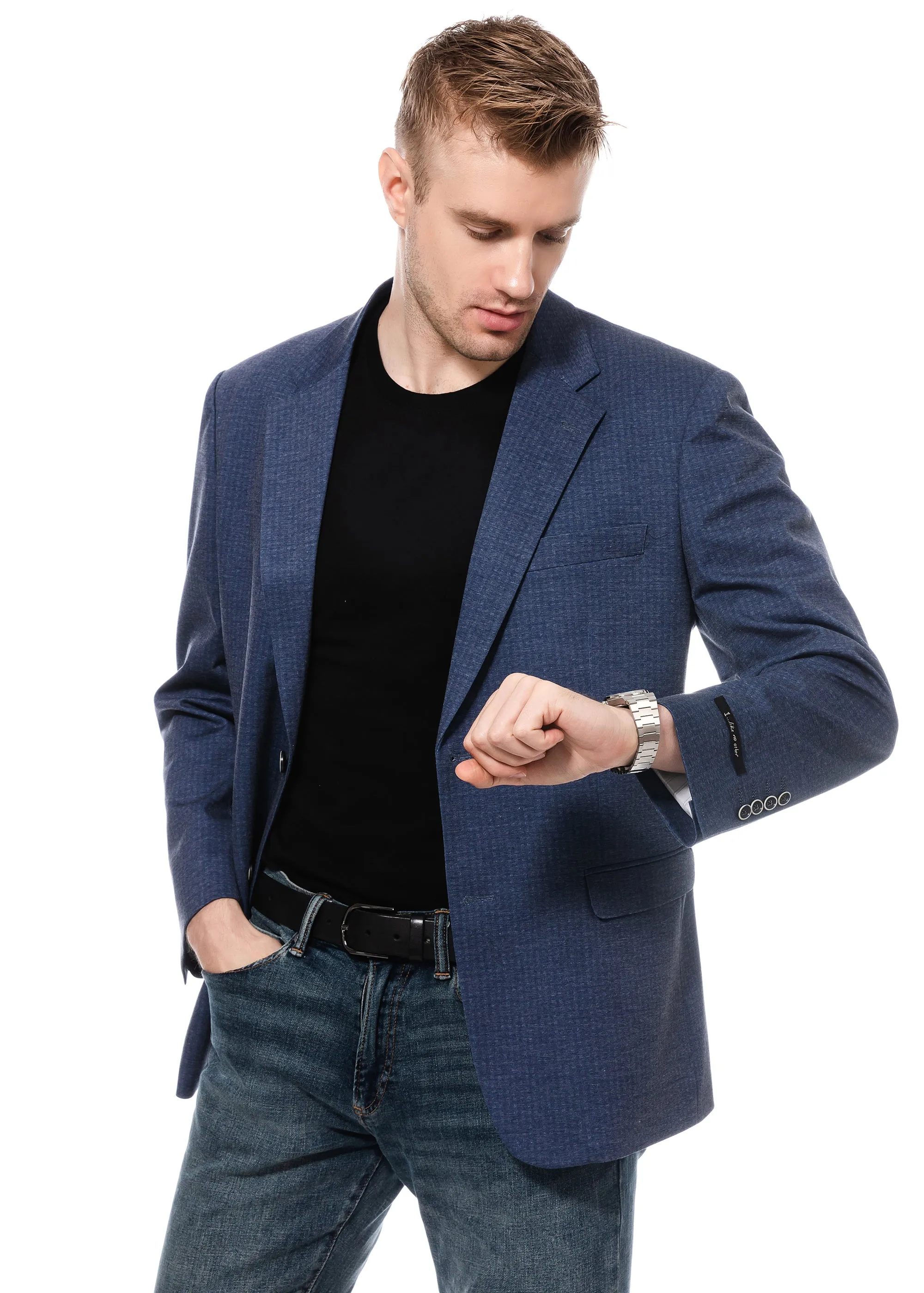 1 Like No Other Tonal Gingham Navy Check Blazer