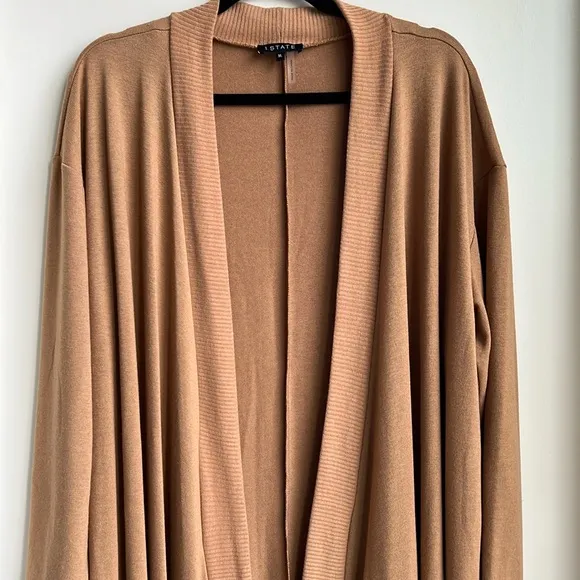 1.STATE Long Sleeve Drape Front Maxi Cardigan