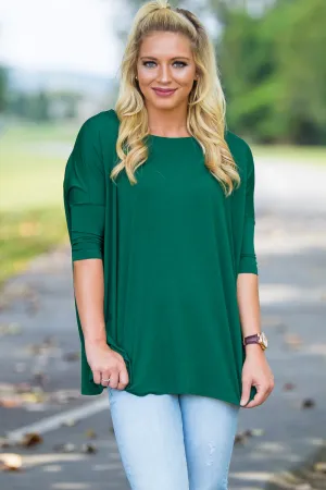 3/4 Sleeve Piko Top - JADE FOREST