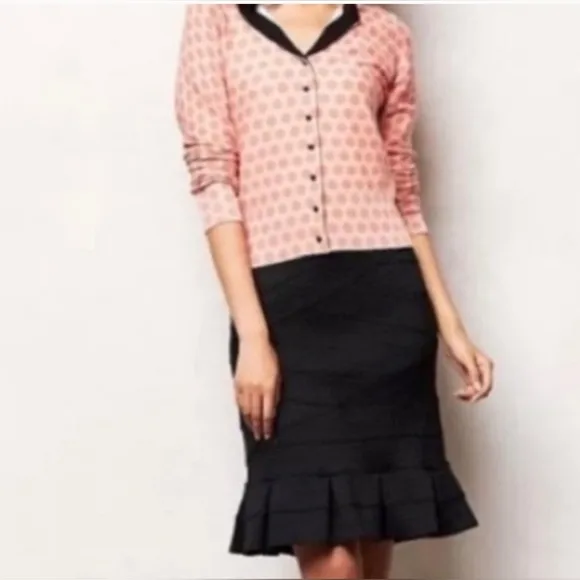 Anthropologie Girls From Savoy Black Textured Bandage Midi Skirt Flare Small NWT