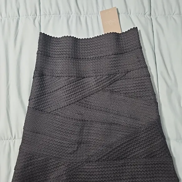 Anthropologie Girls From Savoy Black Textured Bandage Midi Skirt Flare Small NWT