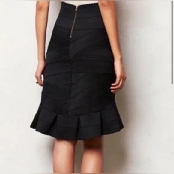 Anthropologie Girls From Savoy Black Textured Bandage Midi Skirt Flare Small NWT