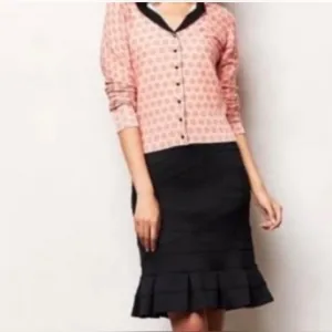 Anthropologie Girls From Savoy Black Textured Bandage Midi Skirt Flare Small NWT