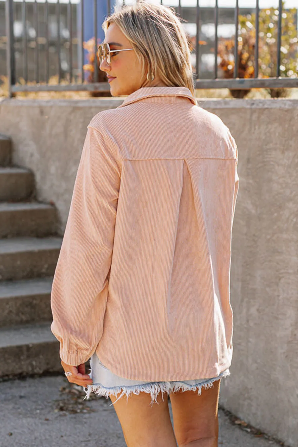 Apricot Ribbed Texture Half Zip Collared Sweatshirt