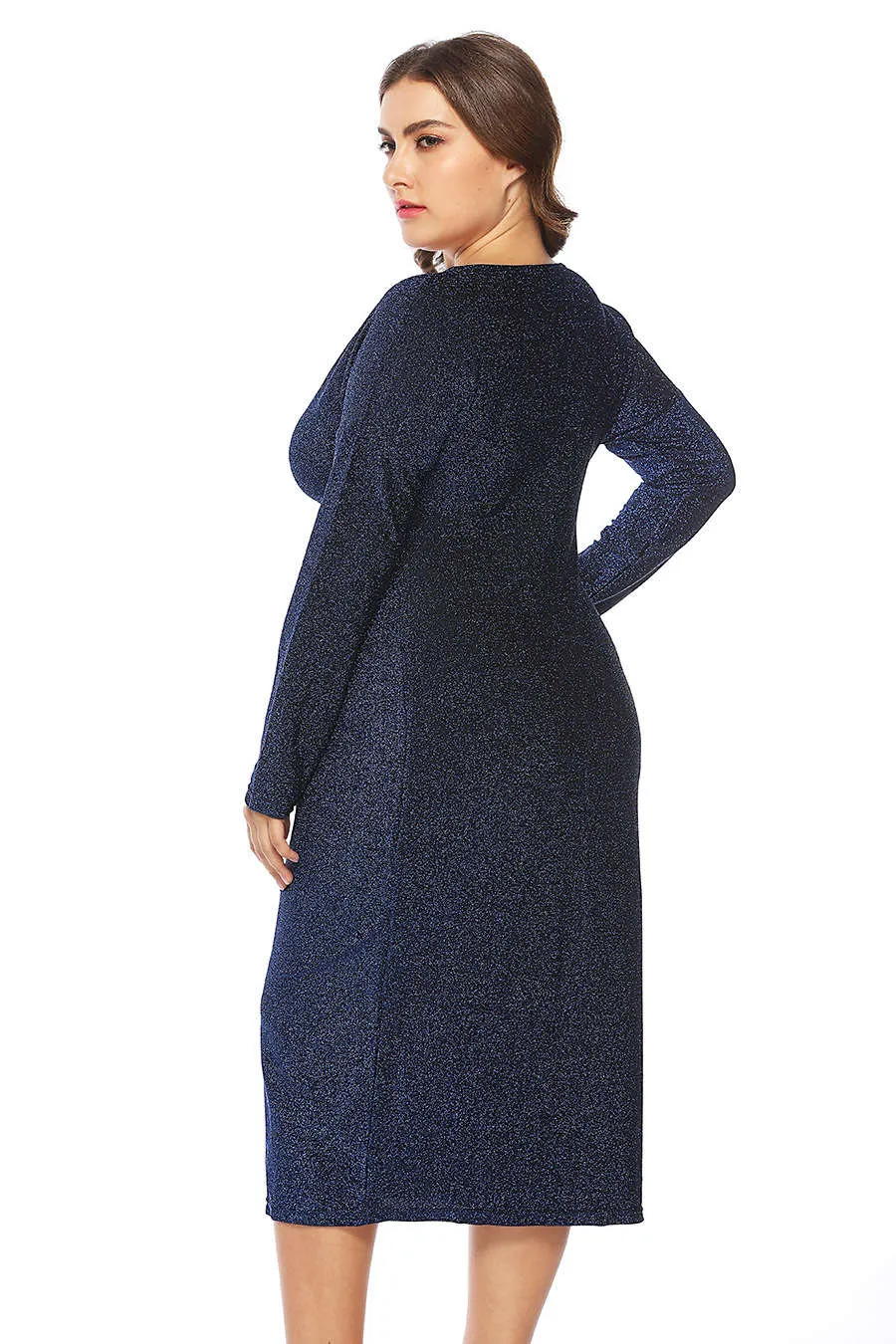 Autumn and Winter Plus Size Fat Mm Large Size Women's V-neck Dress