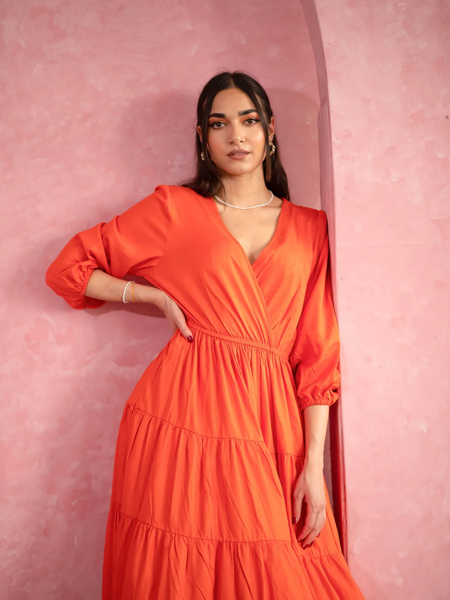 Balloon Sleeve Tiered Maxi Dress