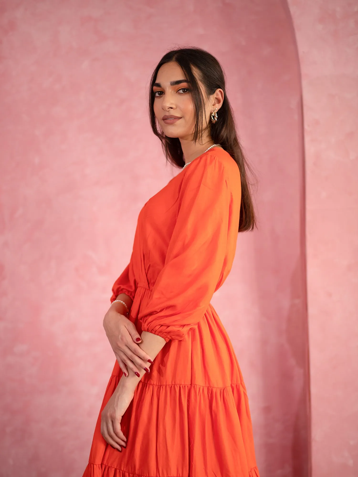 Balloon Sleeve Tiered Maxi Dress
