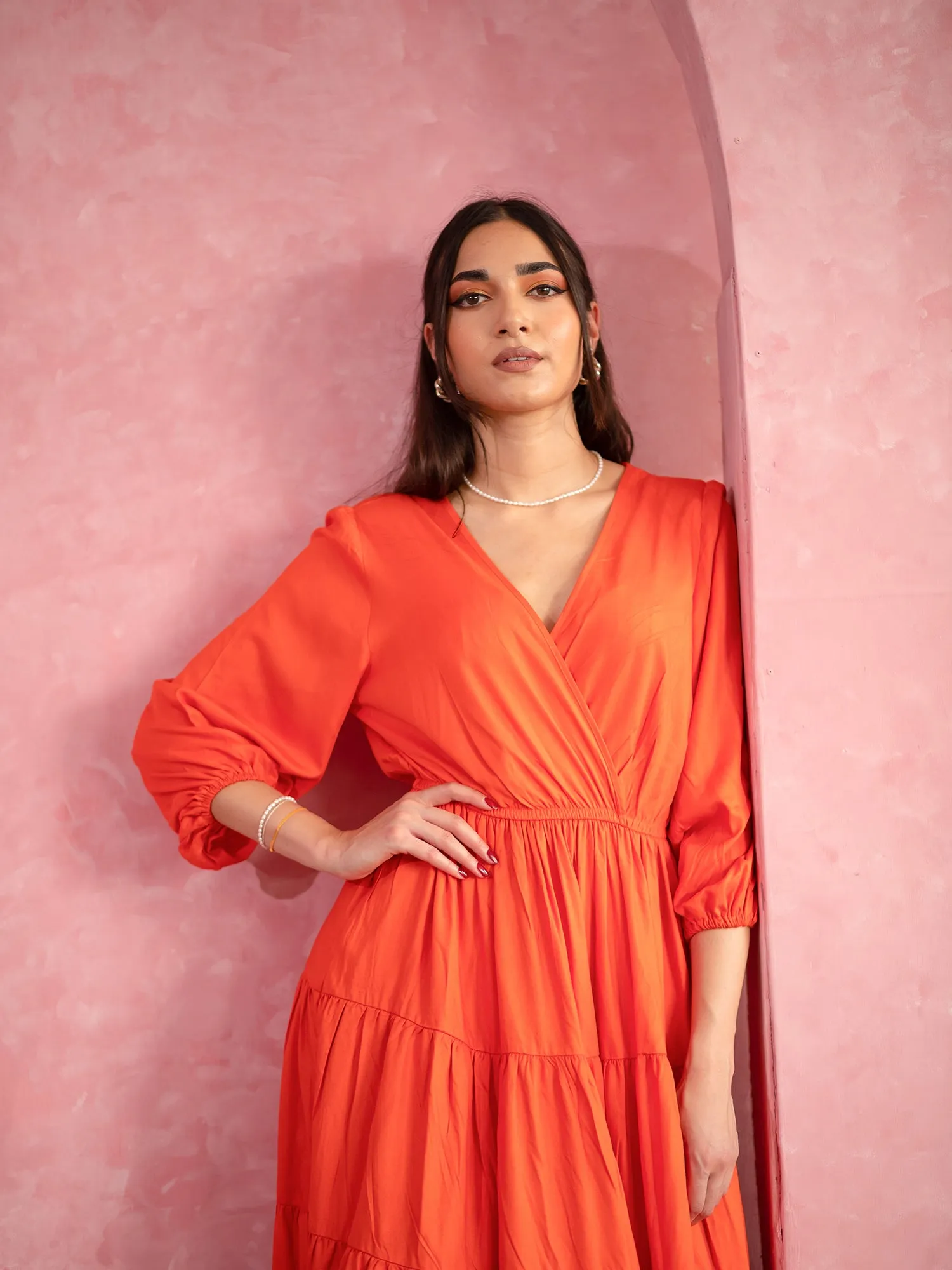 Balloon Sleeve Tiered Maxi Dress