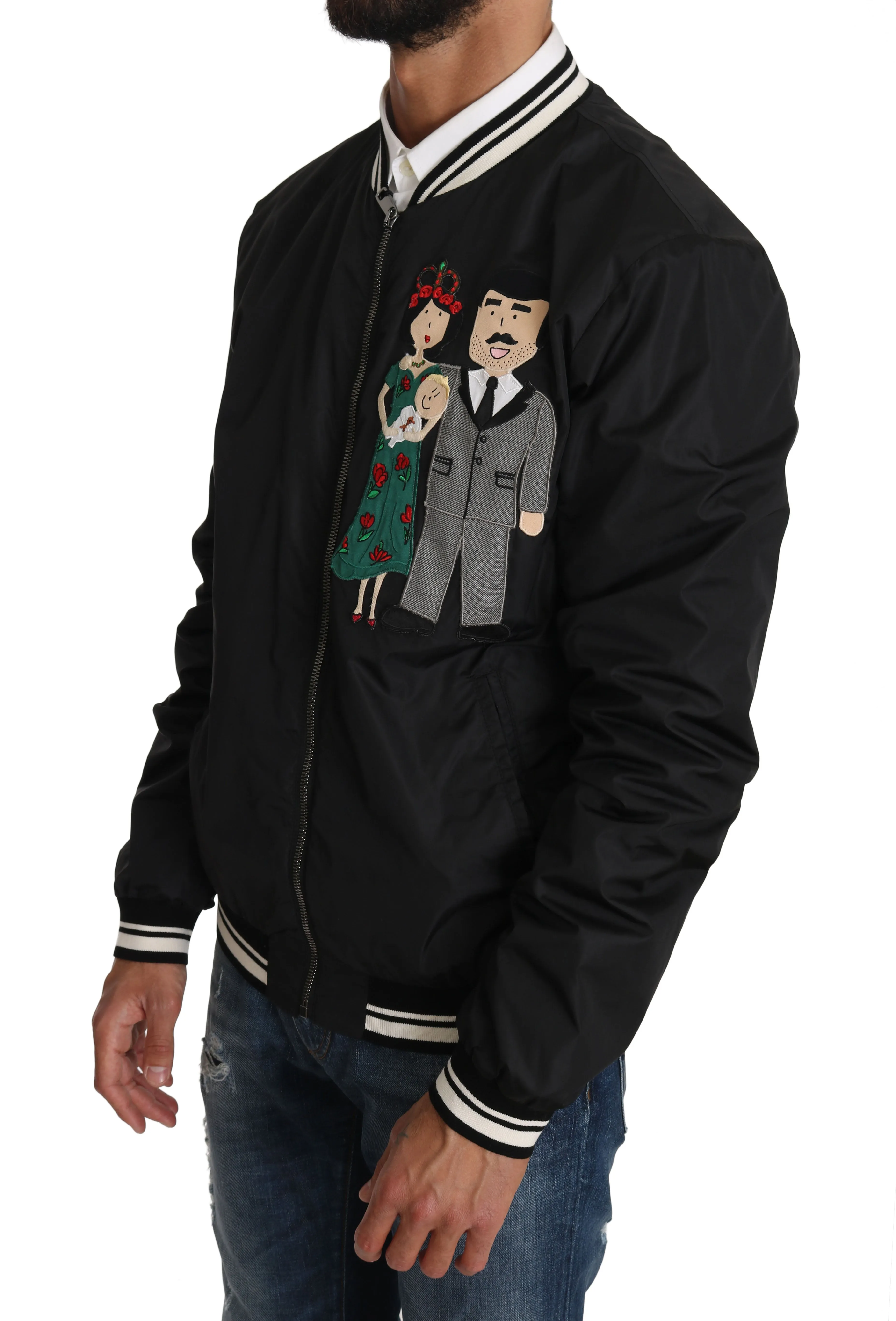 Black #DGFamily Applique Bomber Jacket