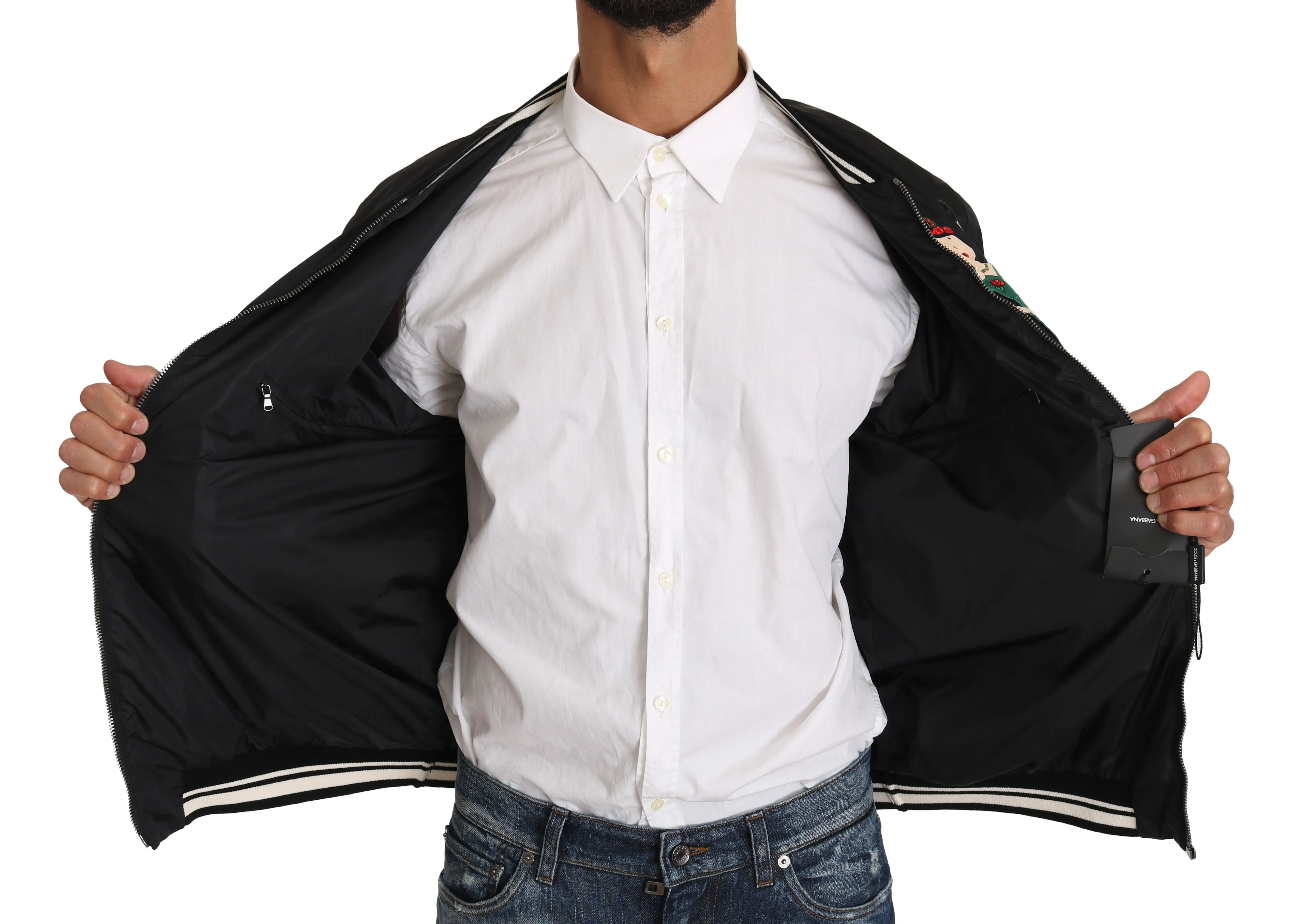 Black #DGFamily Applique Bomber Jacket