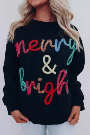 Black Tinsel Merry & Bright Graphic Pullover Sweatshirt