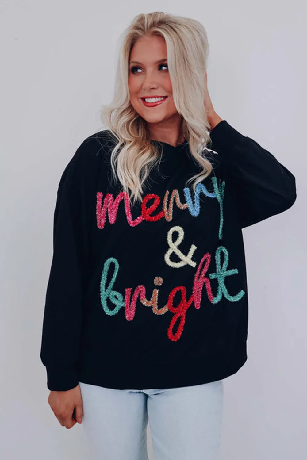 Black Tinsel Merry & Bright Graphic Pullover Sweatshirt