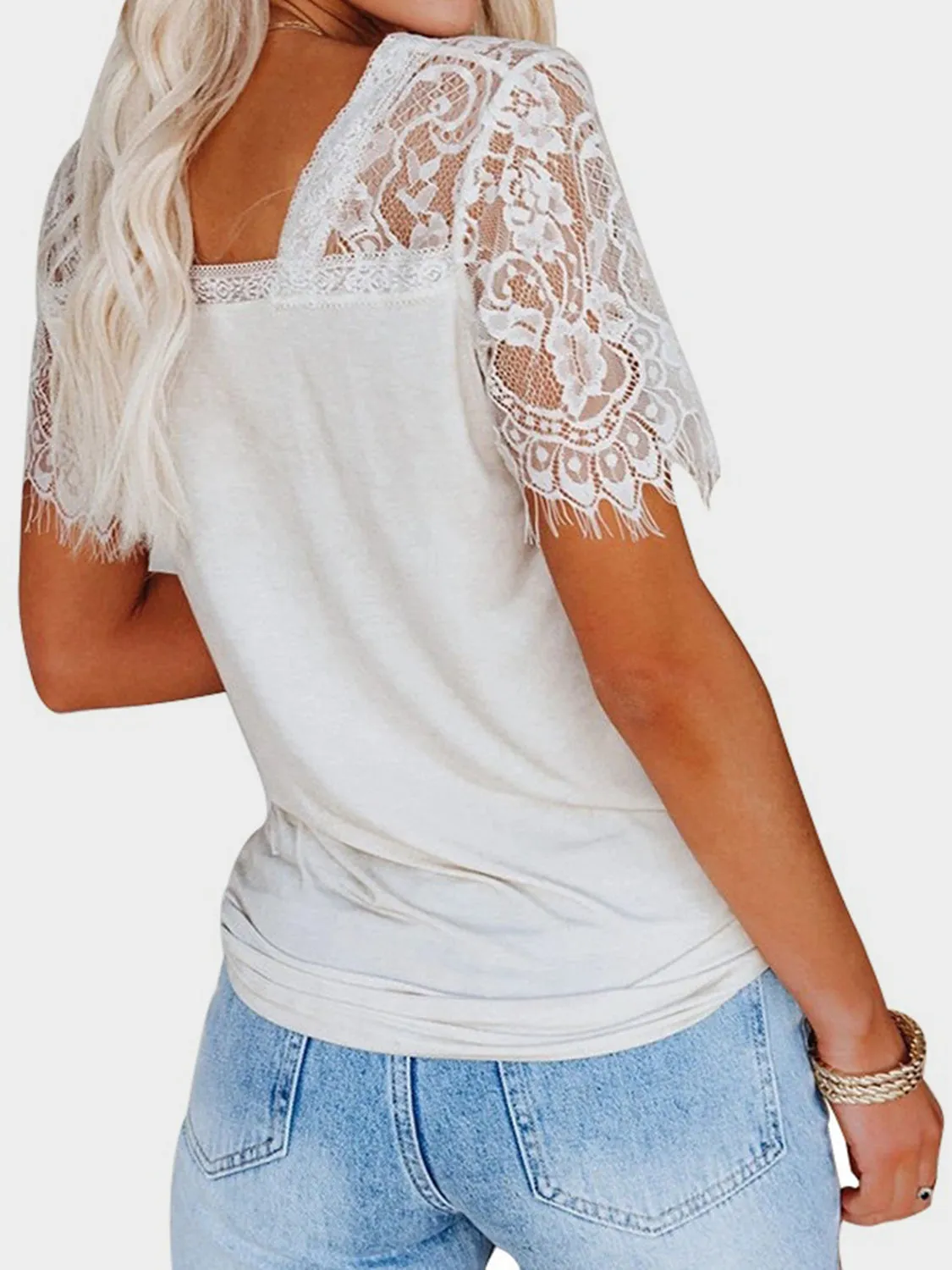 Blair Lace Patchwork V-Neck Short Sleeve T-Shirt