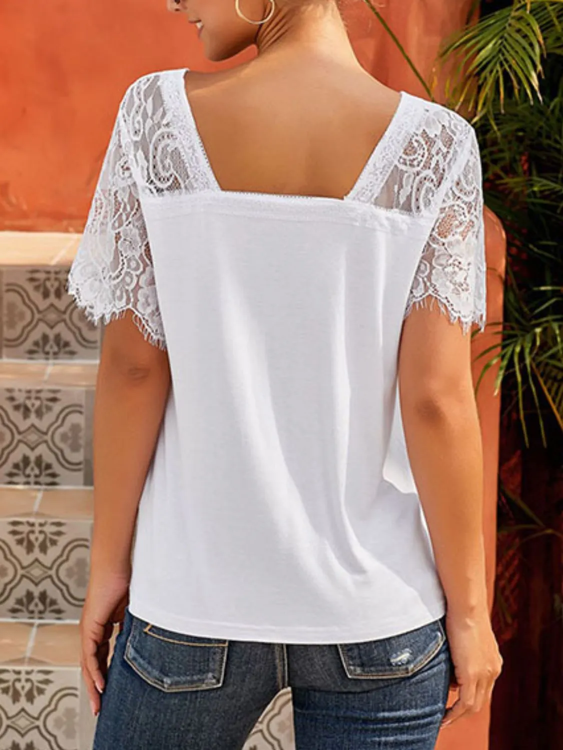 Blair Lace Patchwork V-Neck Short Sleeve T-Shirt