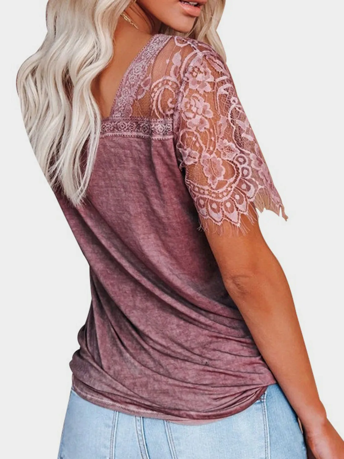 Blair Lace Patchwork V-Neck Short Sleeve T-Shirt