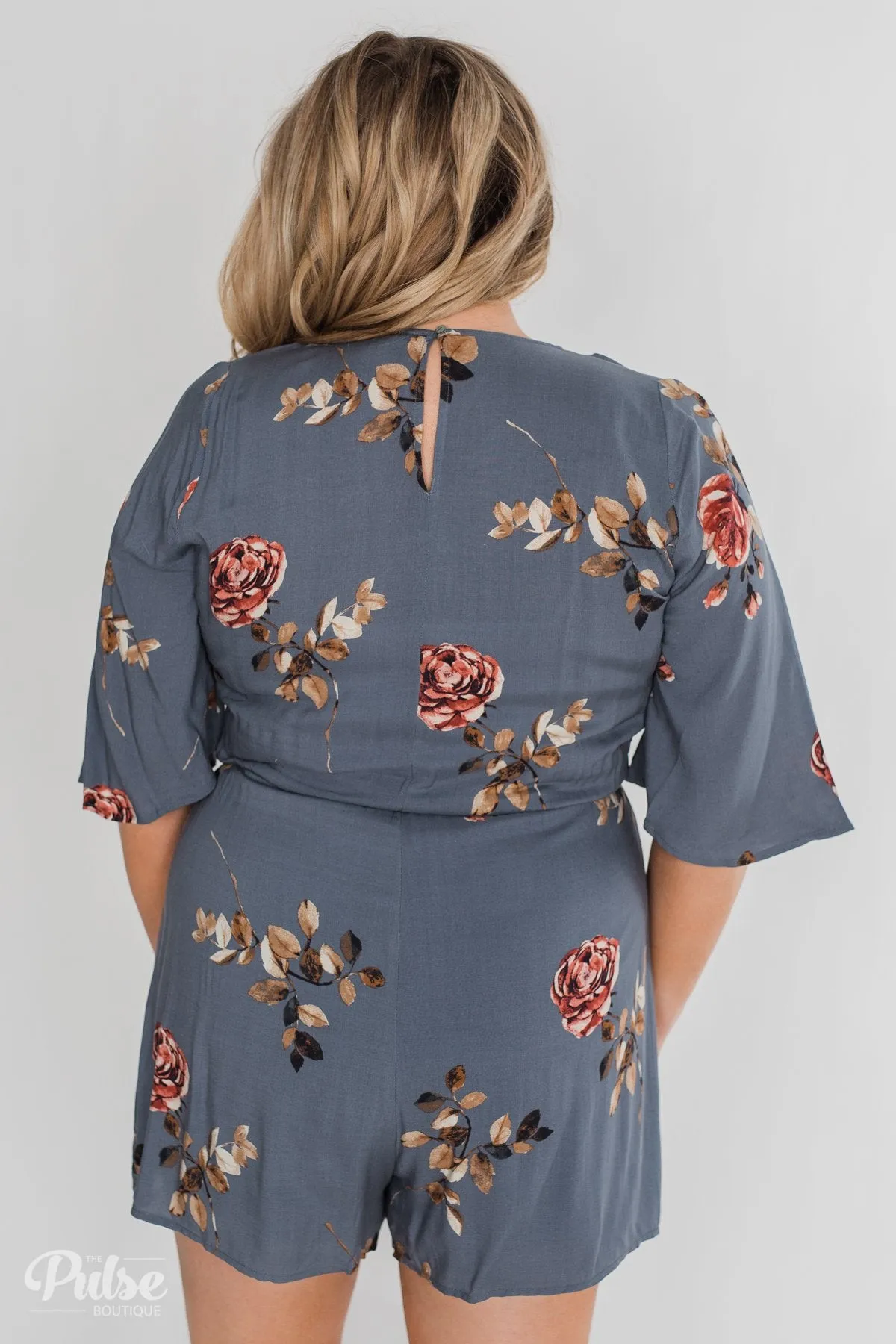 Bloom Where You're Planted Floral Romper - Steel Blue