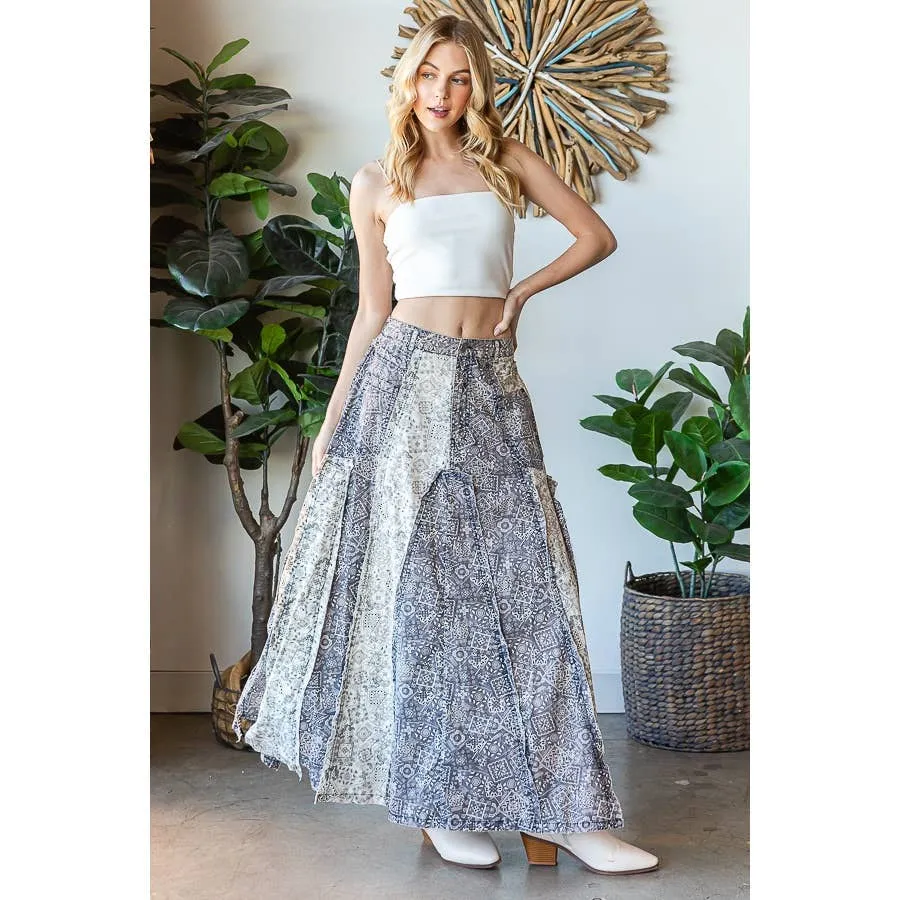 Blue Combo Washed Scarf Maxi Oli Hali Skirt