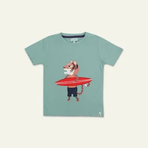 Blue Surfing Tiger Print T-Shirt