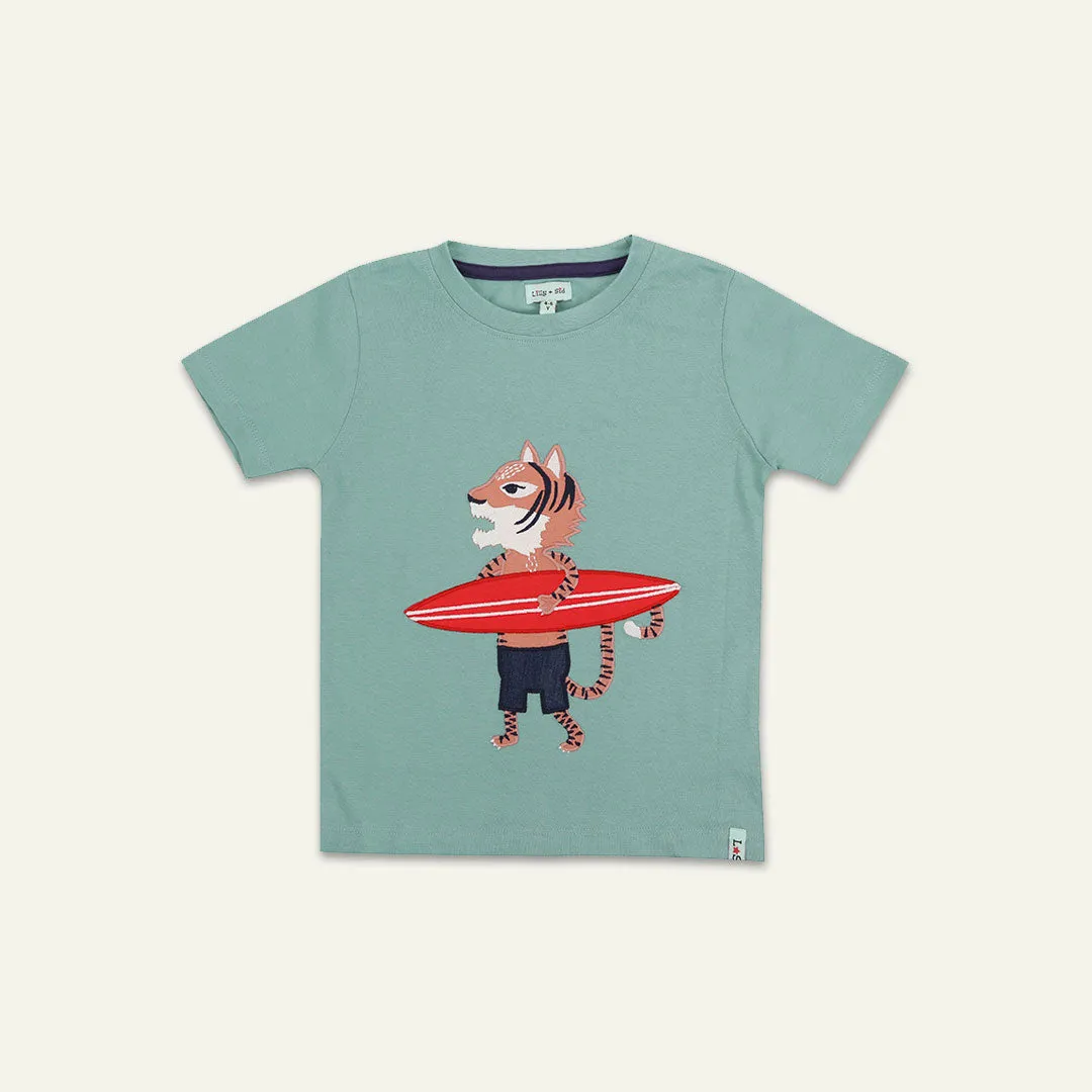 Blue Surfing Tiger Print T-Shirt