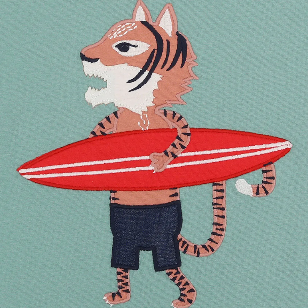 Blue Surfing Tiger Print T-Shirt