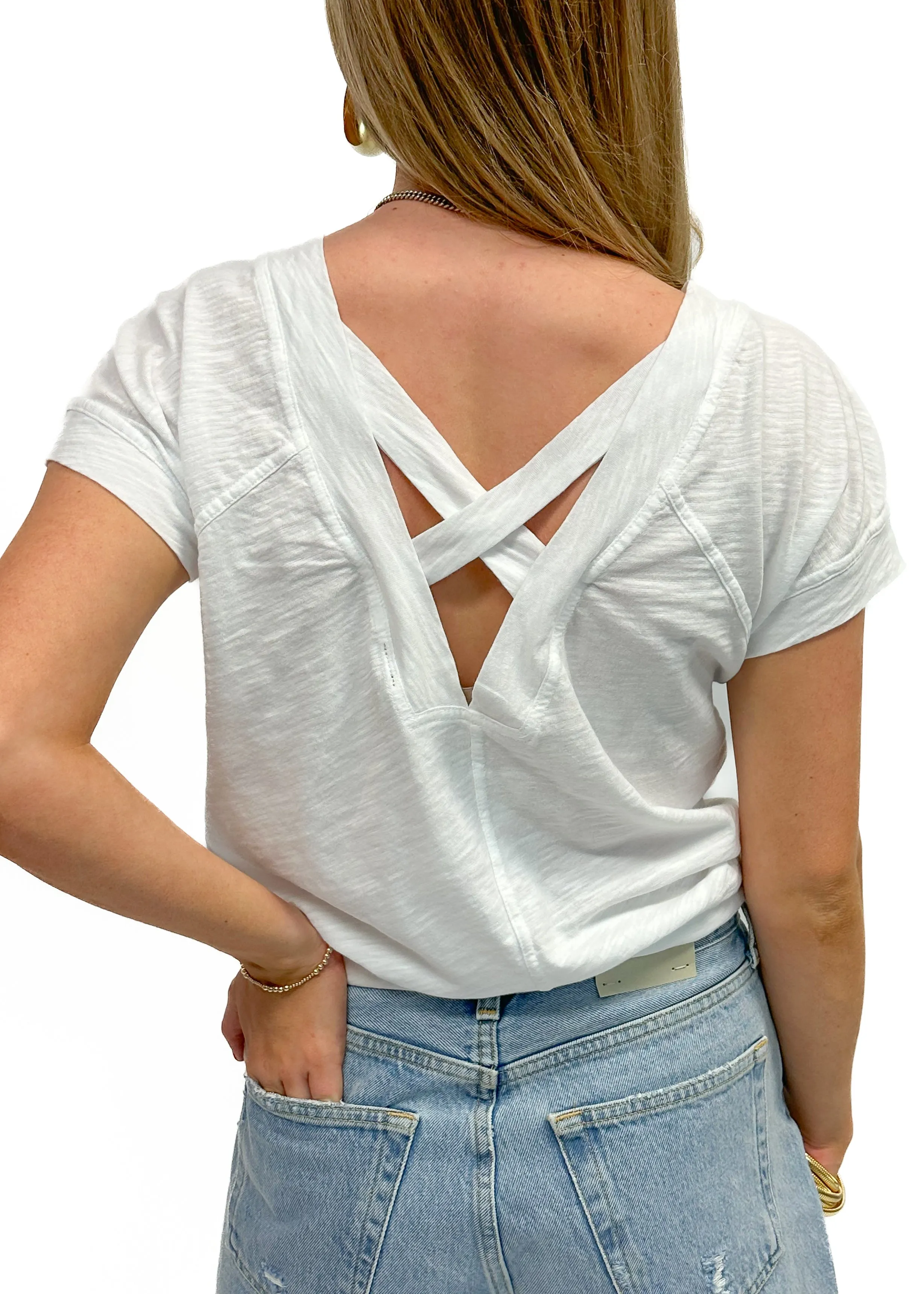 Bobi Boatneck Raglan w/ Back Cut Out - White