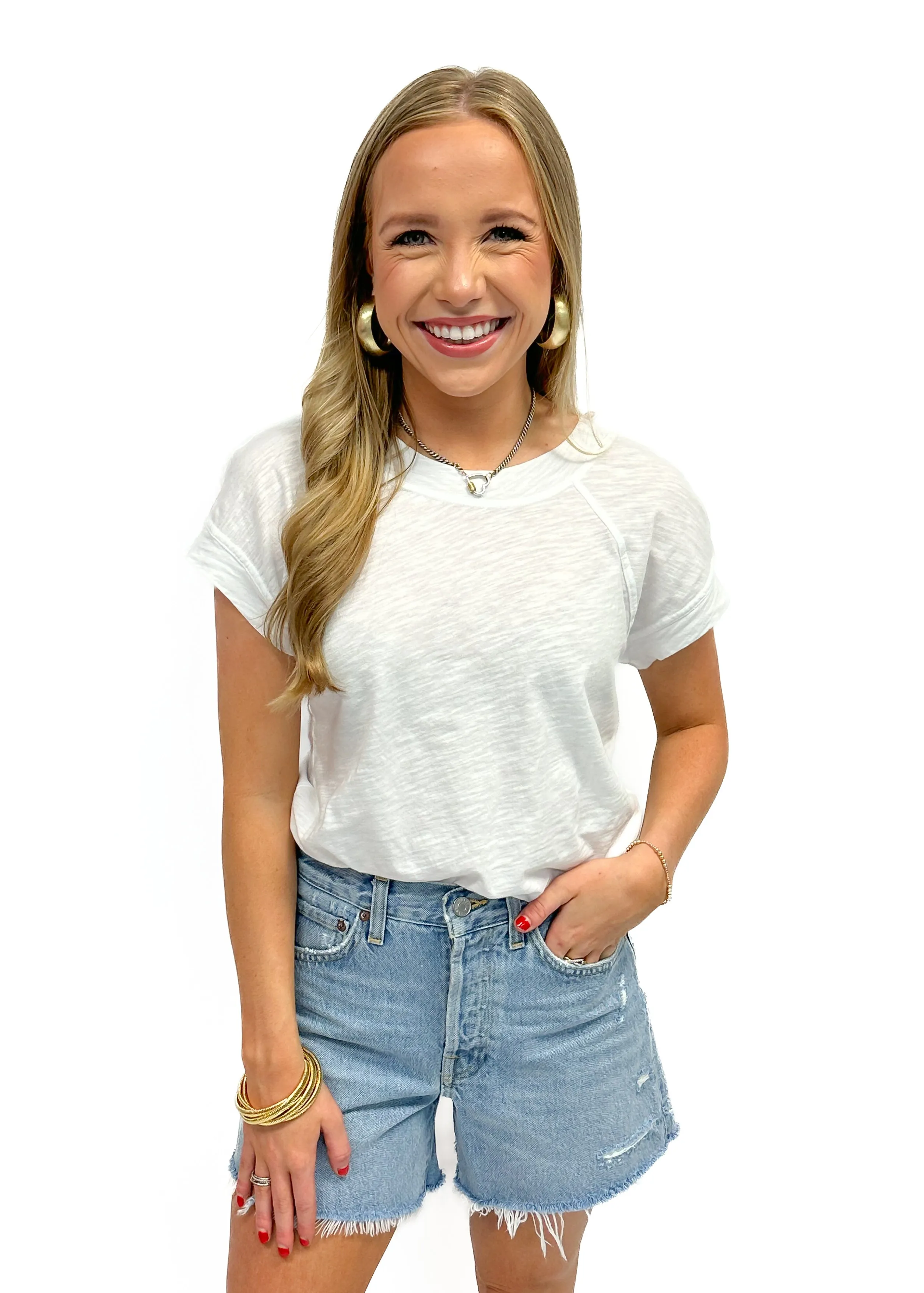 Bobi Boatneck Raglan w/ Back Cut Out - White