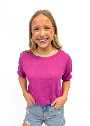 Bobi S/S Rib Band Boatneck Tee - Iris