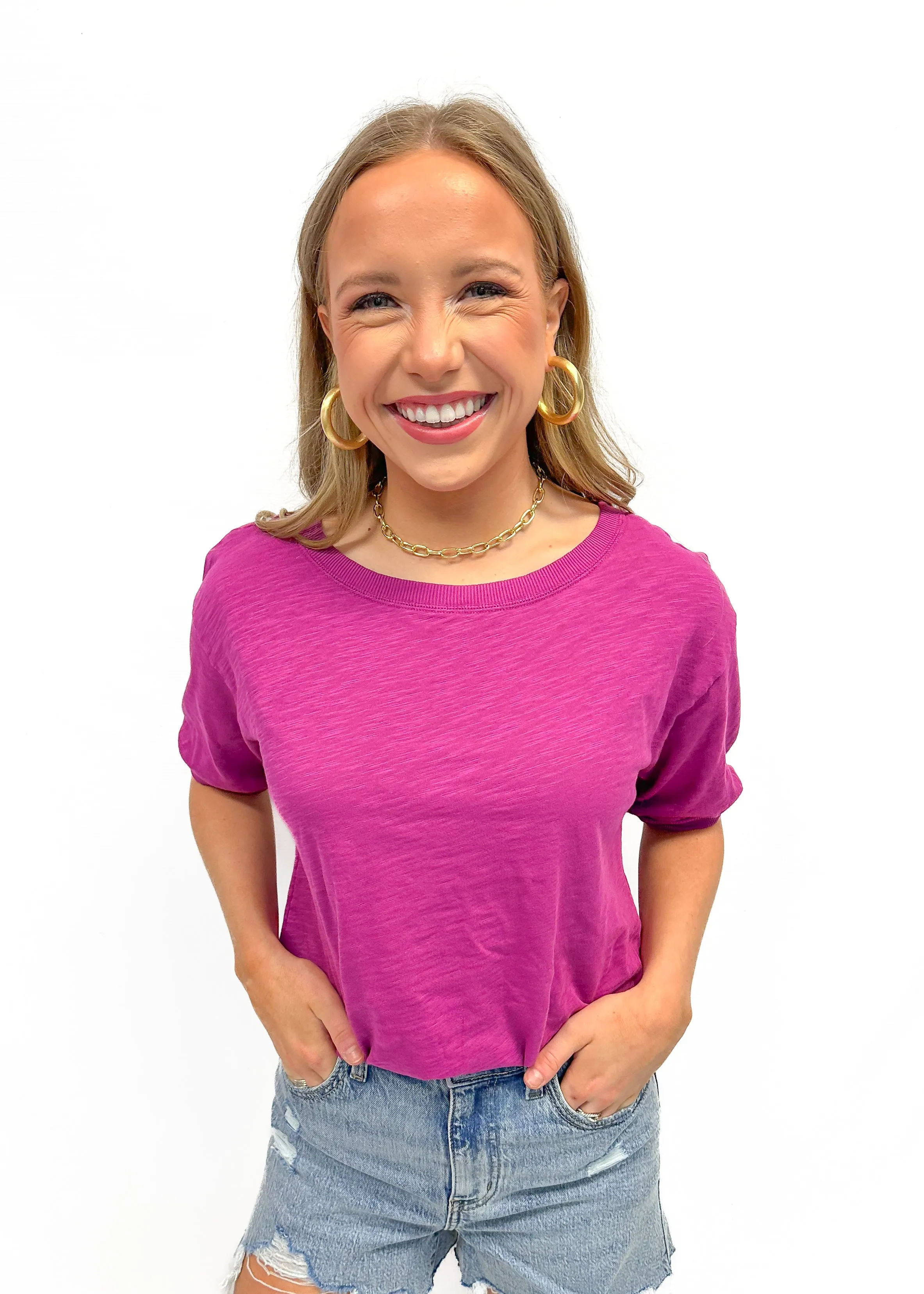 Bobi S/S Rib Band Boatneck Tee - Iris