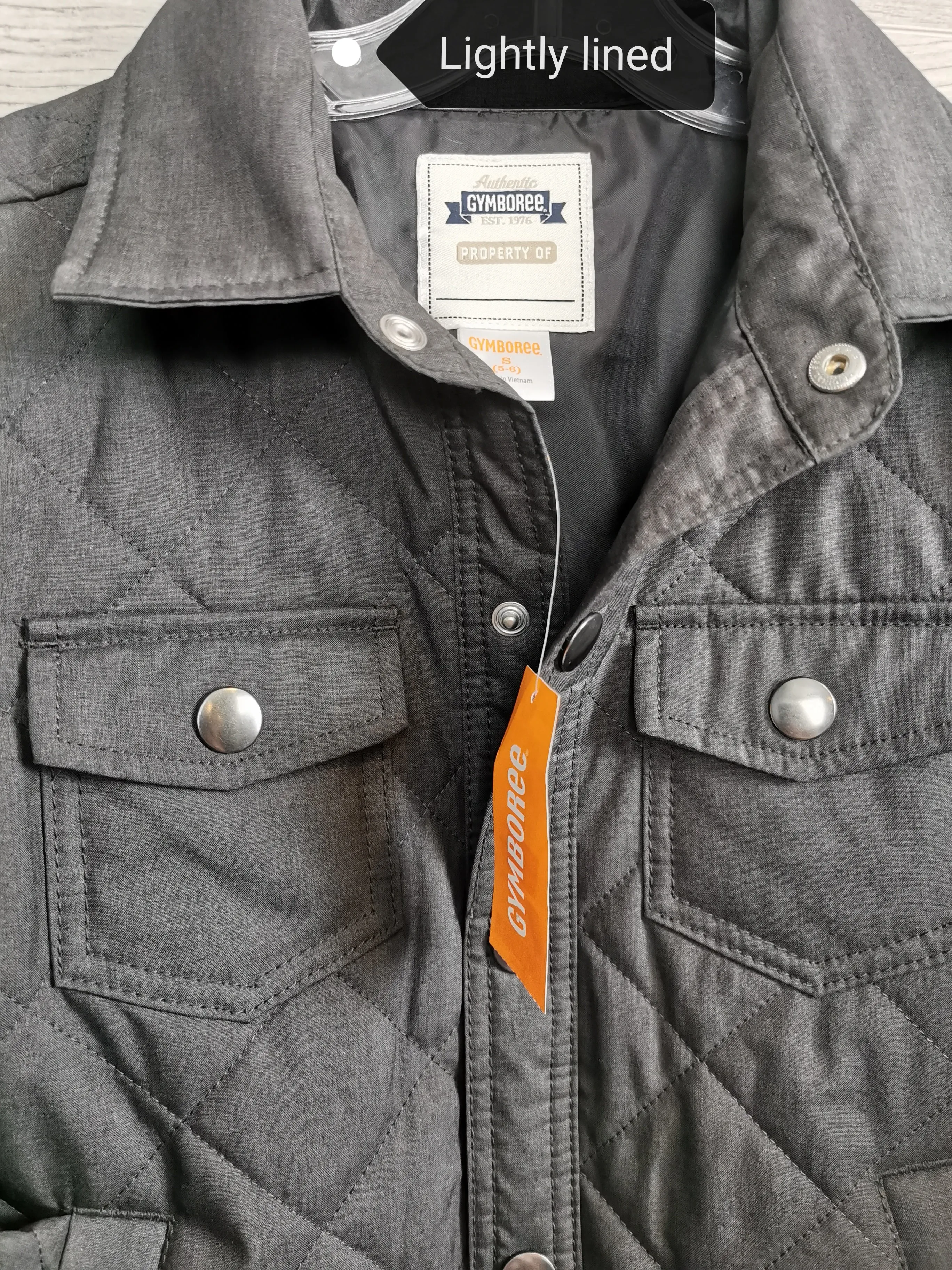 BOY SIZE SMALL (5/6 YEARS) - GYMBOREE Grey Quilted Button Down Jacket NWT B40