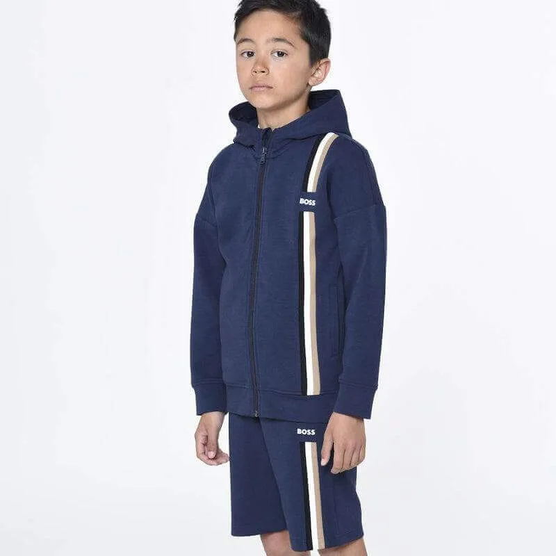 Boys Navy Striped Zip Up Hoodie