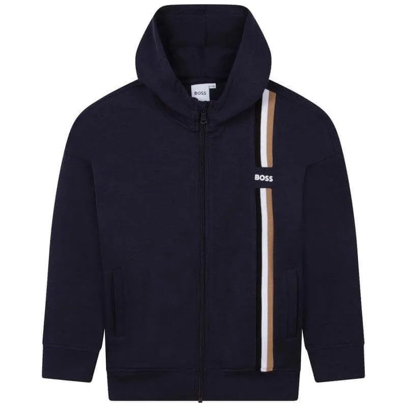 Boys Navy Striped Zip Up Hoodie