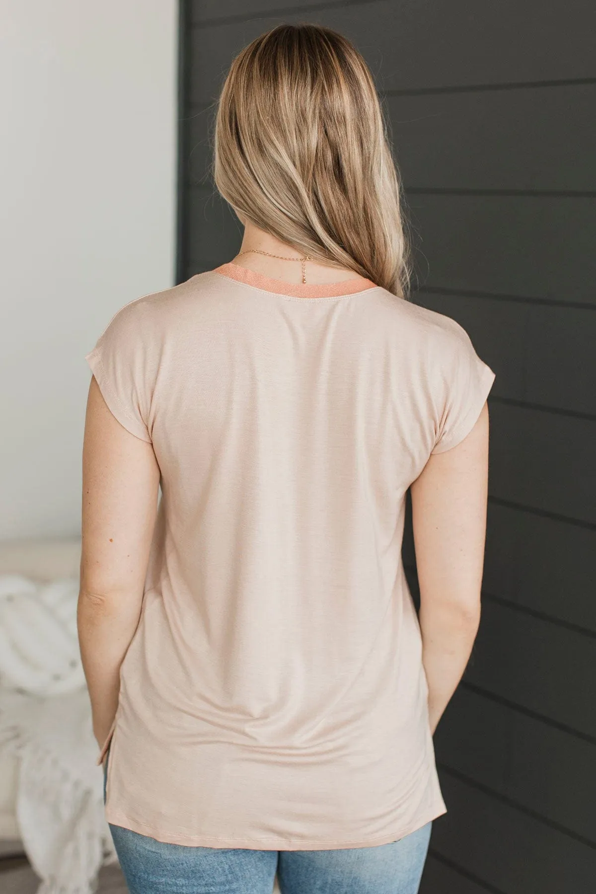 Bring Me Love V-Neck Top- Light Peach