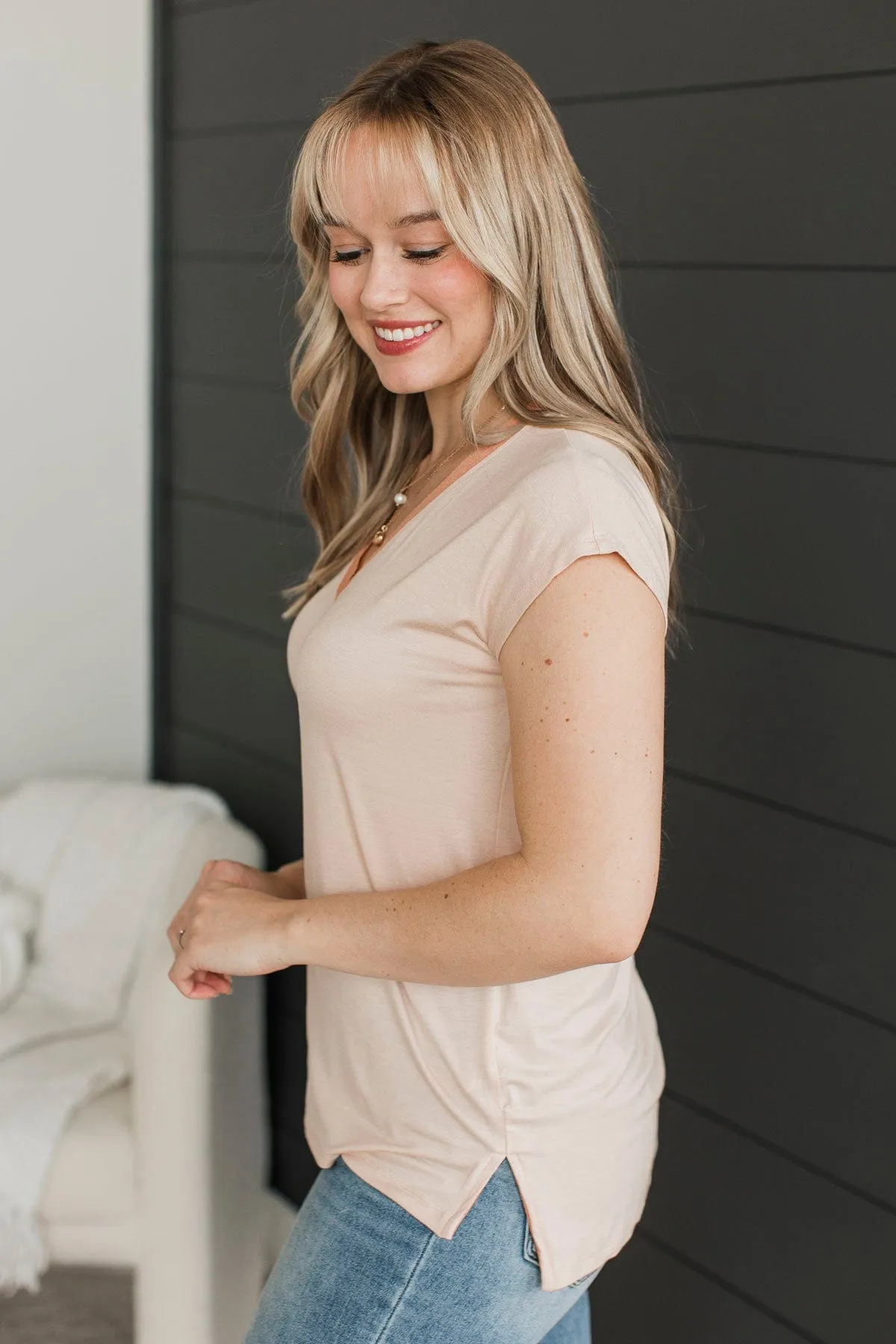 Bring Me Love V-Neck Top- Light Peach
