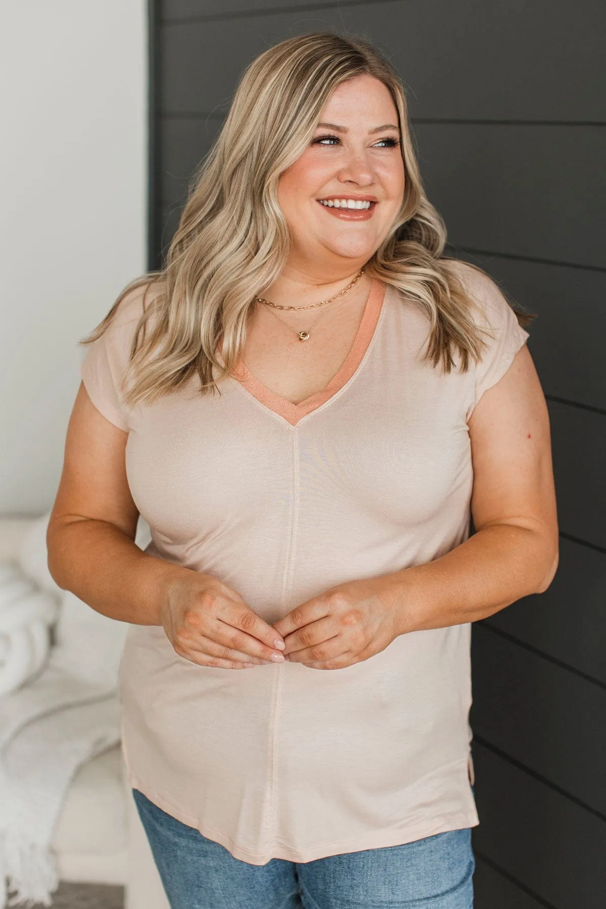 Bring Me Love V-Neck Top- Light Peach