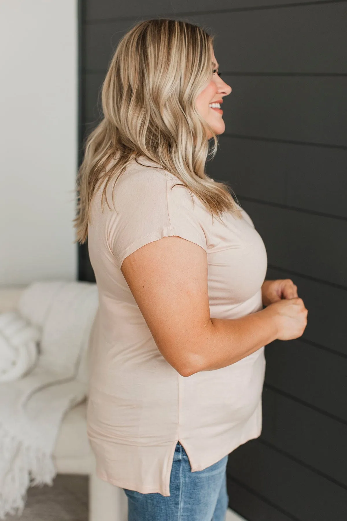 Bring Me Love V-Neck Top- Light Peach