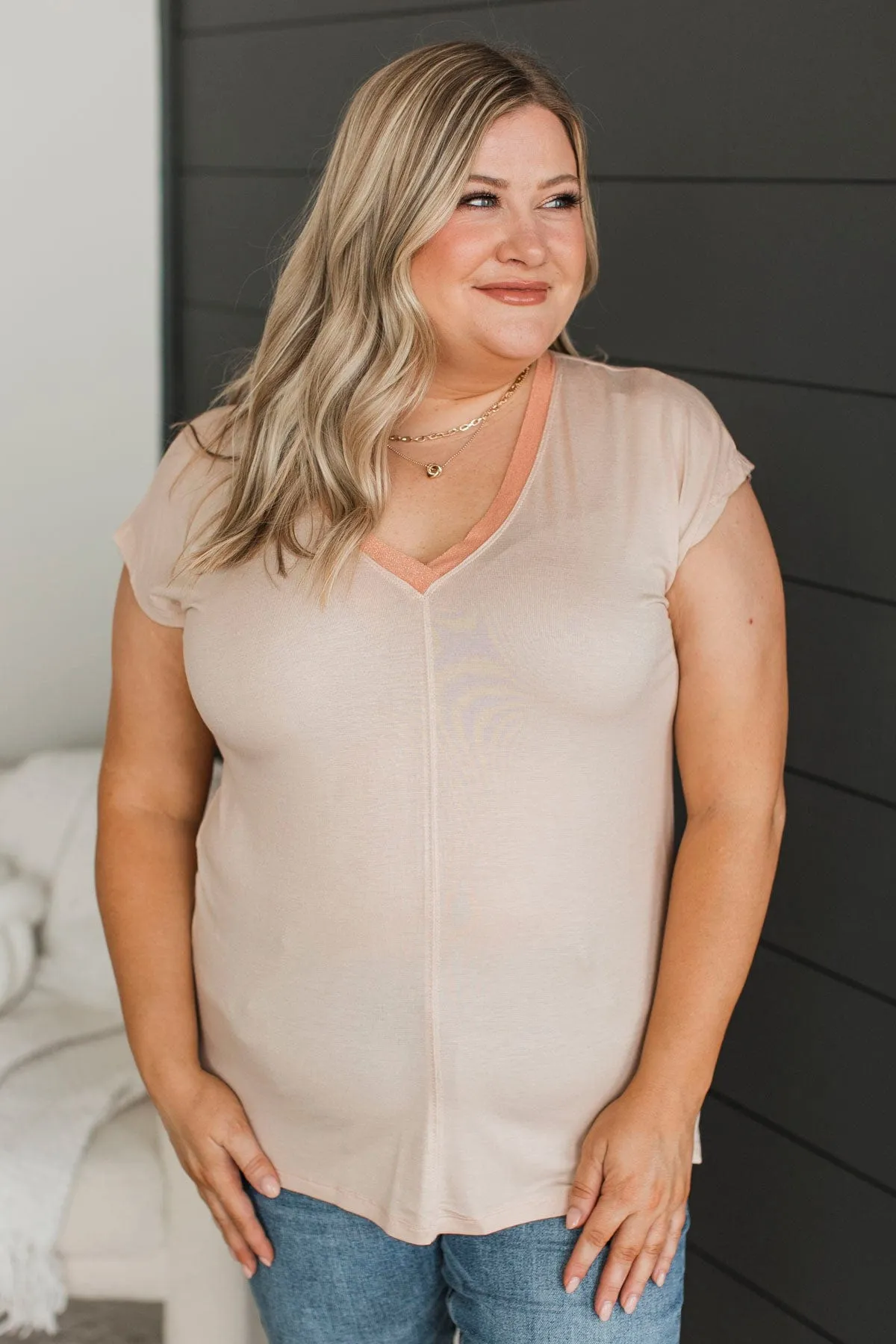 Bring Me Love V-Neck Top- Light Peach