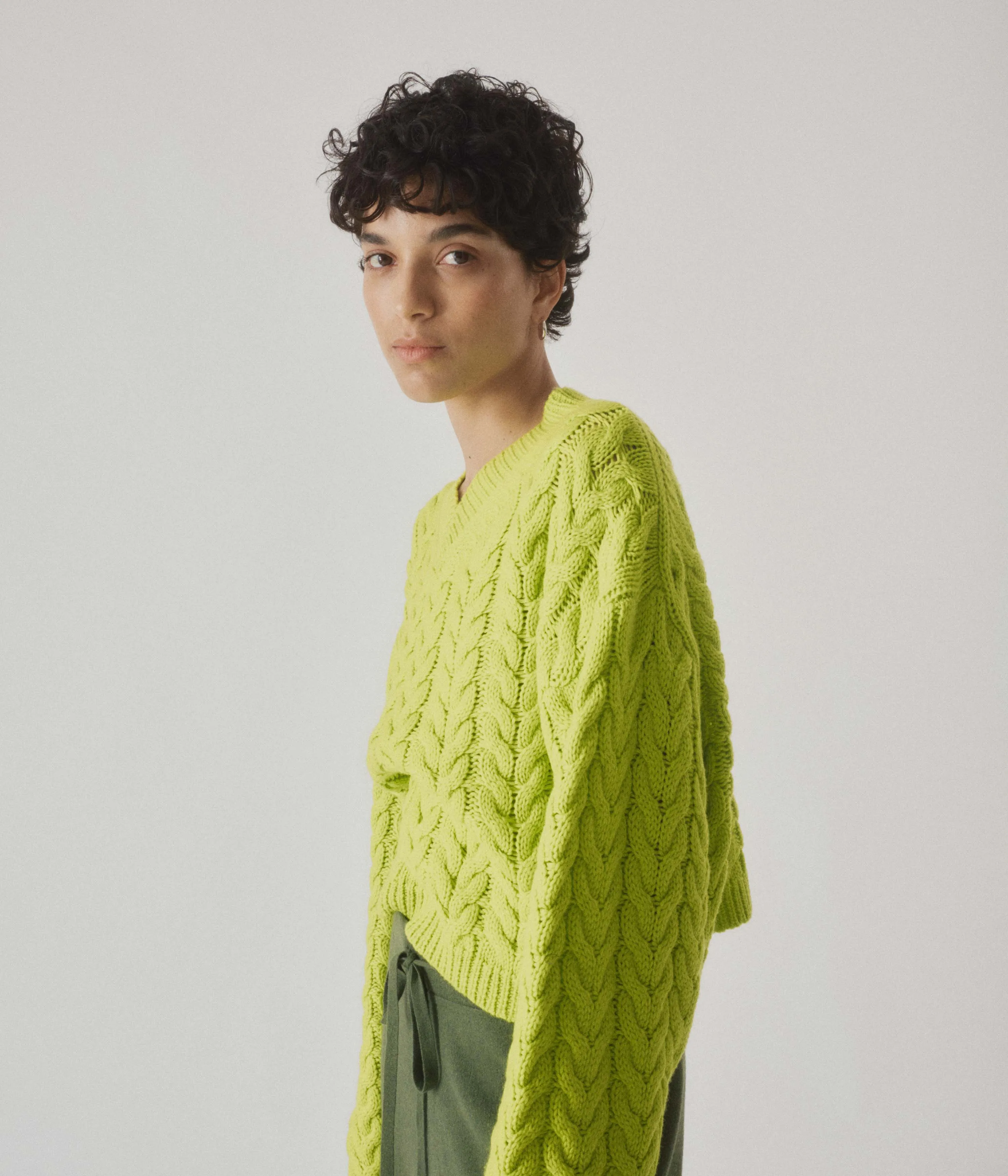 Cable Sweater in Wasabi