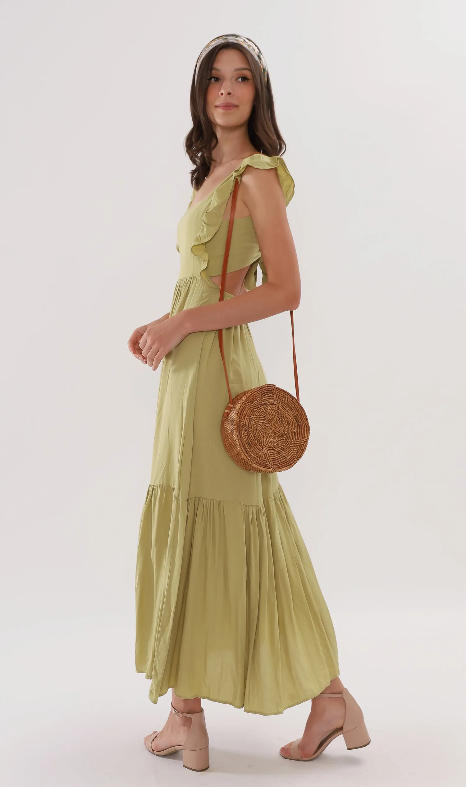 CAMDEN Ruffled-Sleeve Maxi Dress (Lime)