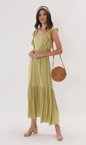CAMDEN Ruffled-Sleeve Maxi Dress (Lime)