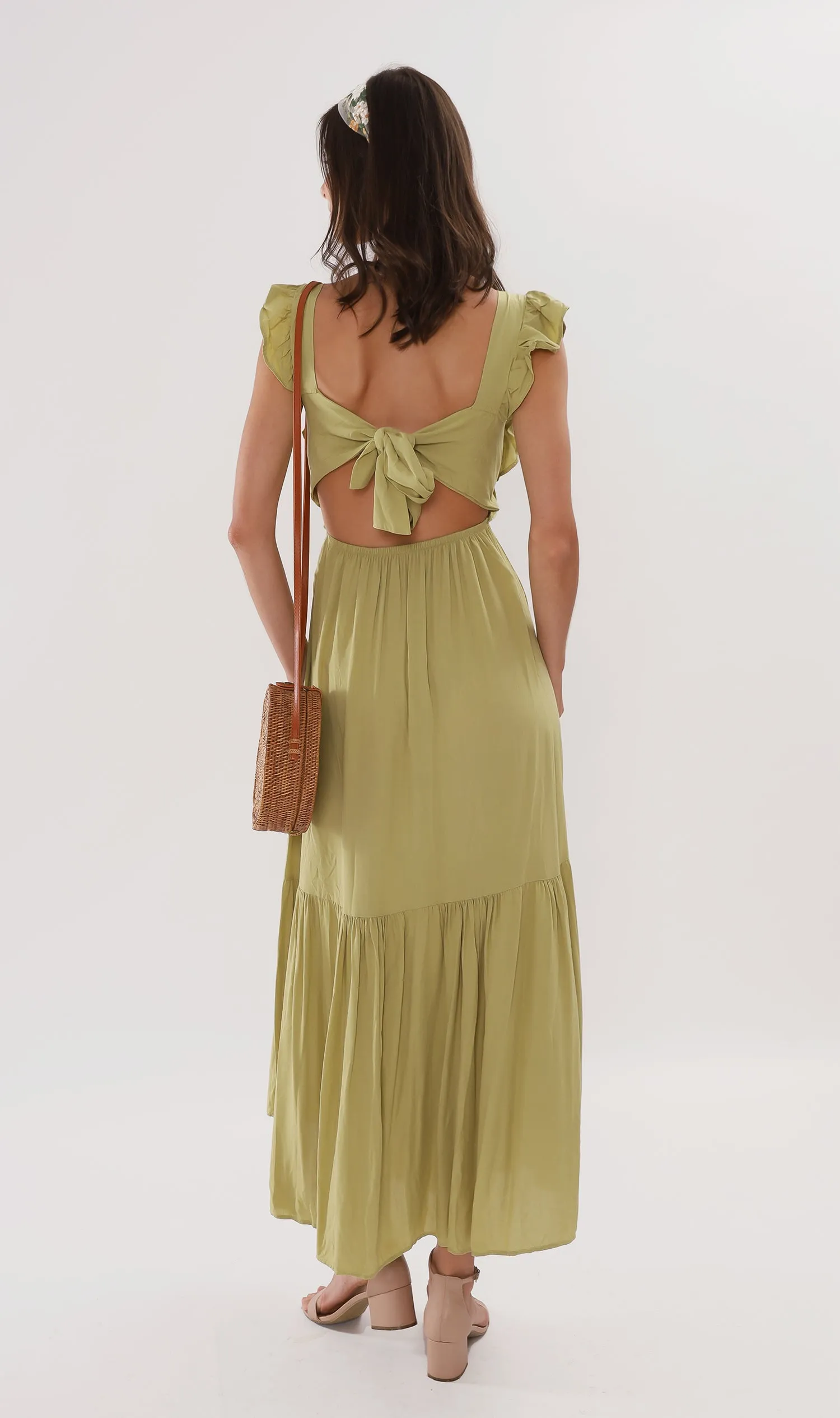 CAMDEN Ruffled-Sleeve Maxi Dress (Lime)