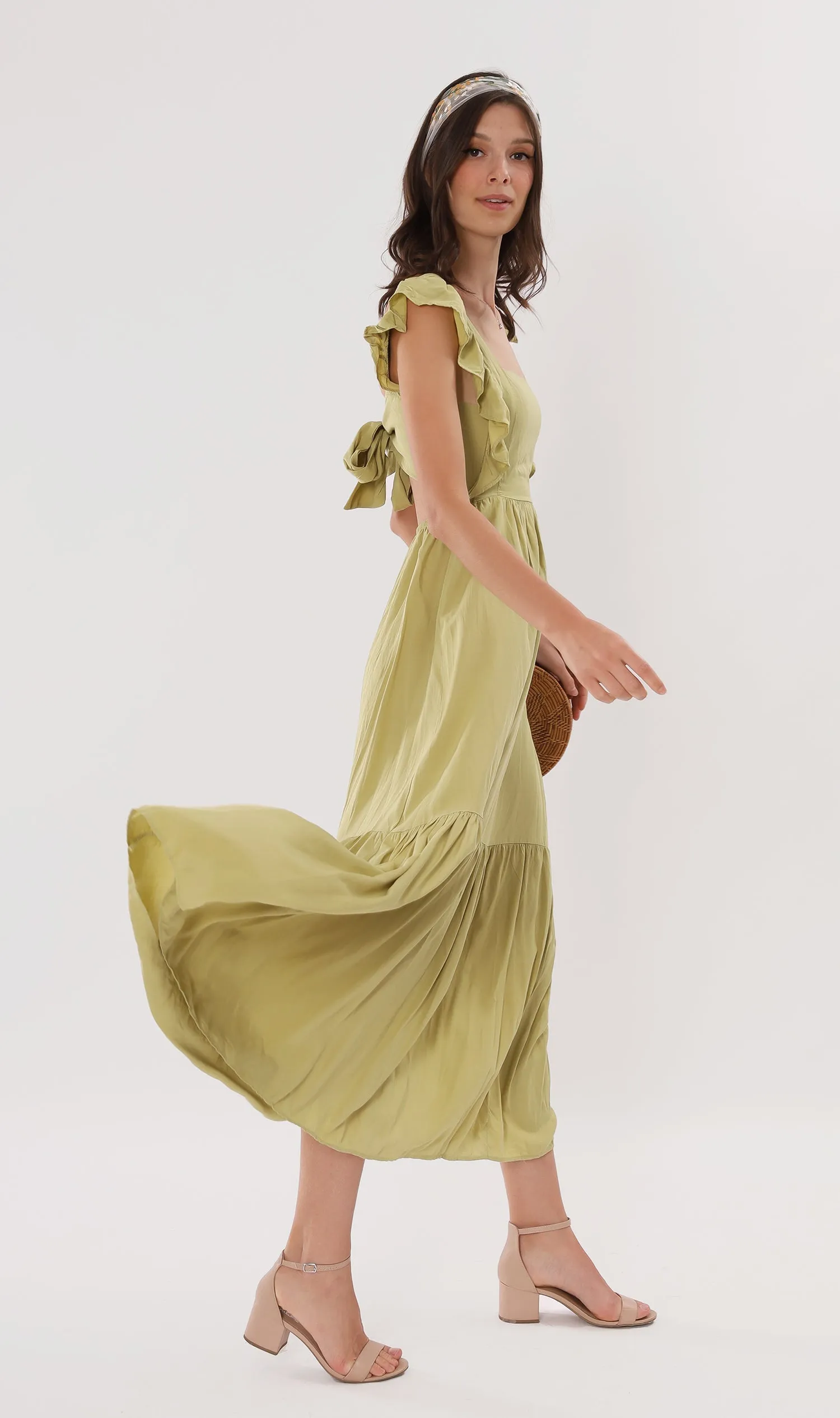 CAMDEN Ruffled-Sleeve Maxi Dress (Lime)