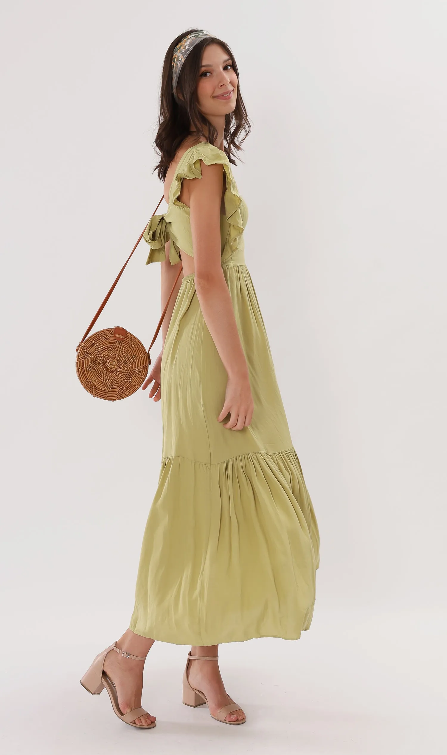 CAMDEN Ruffled-Sleeve Maxi Dress (Lime)