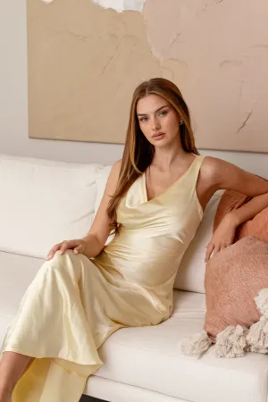 CELESTINE BACKLESS MAXI DRESS - Yellow Satin