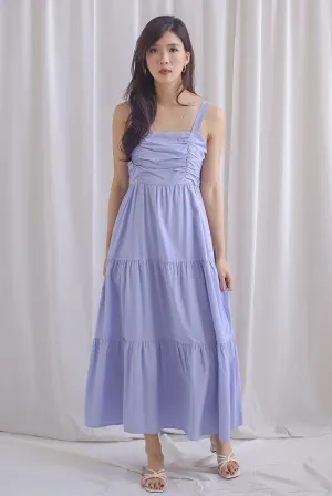 Charmion Spaghetti Ruched Tier Maxi Dress In Periwinkle