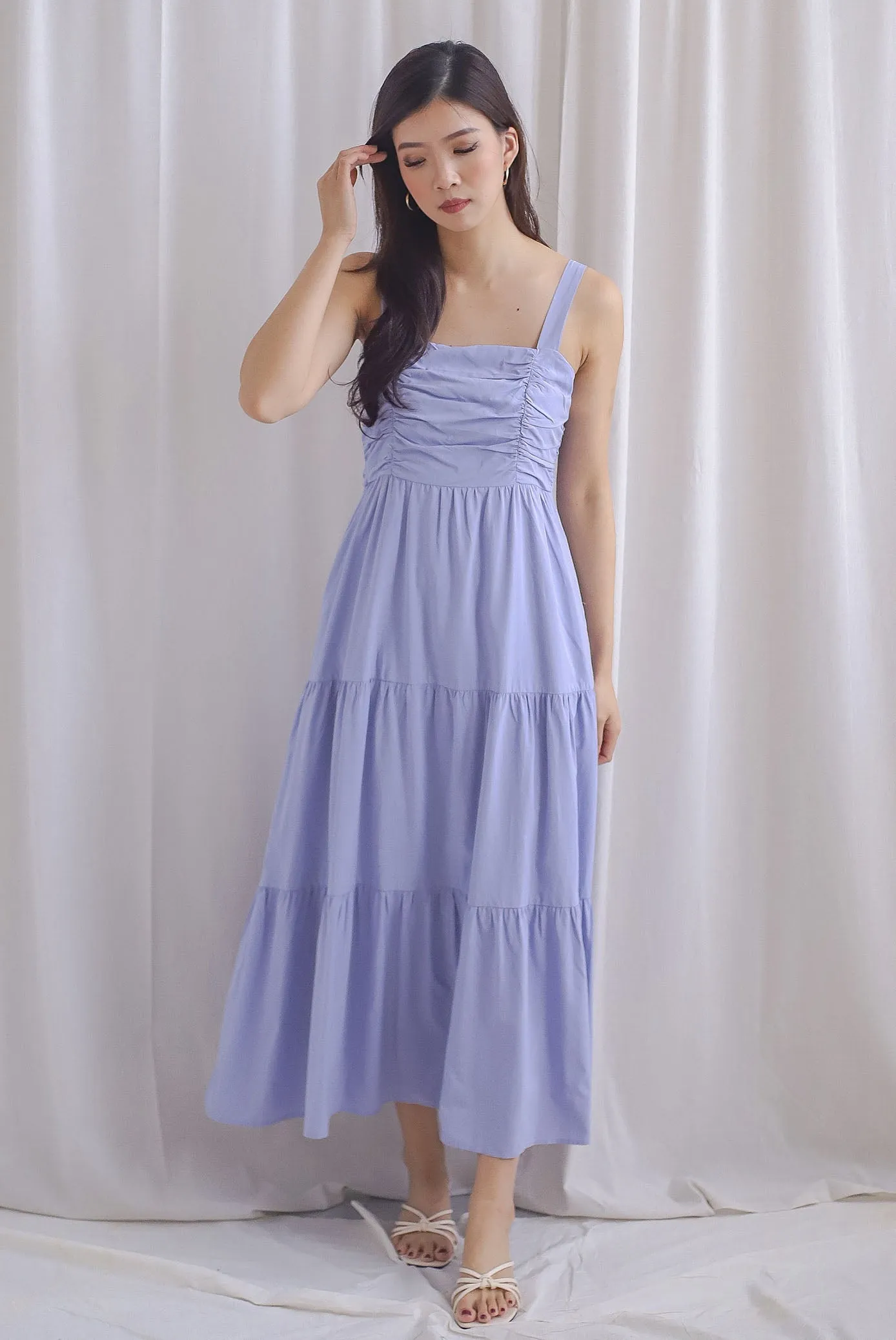 Charmion Spaghetti Ruched Tier Maxi Dress In Periwinkle