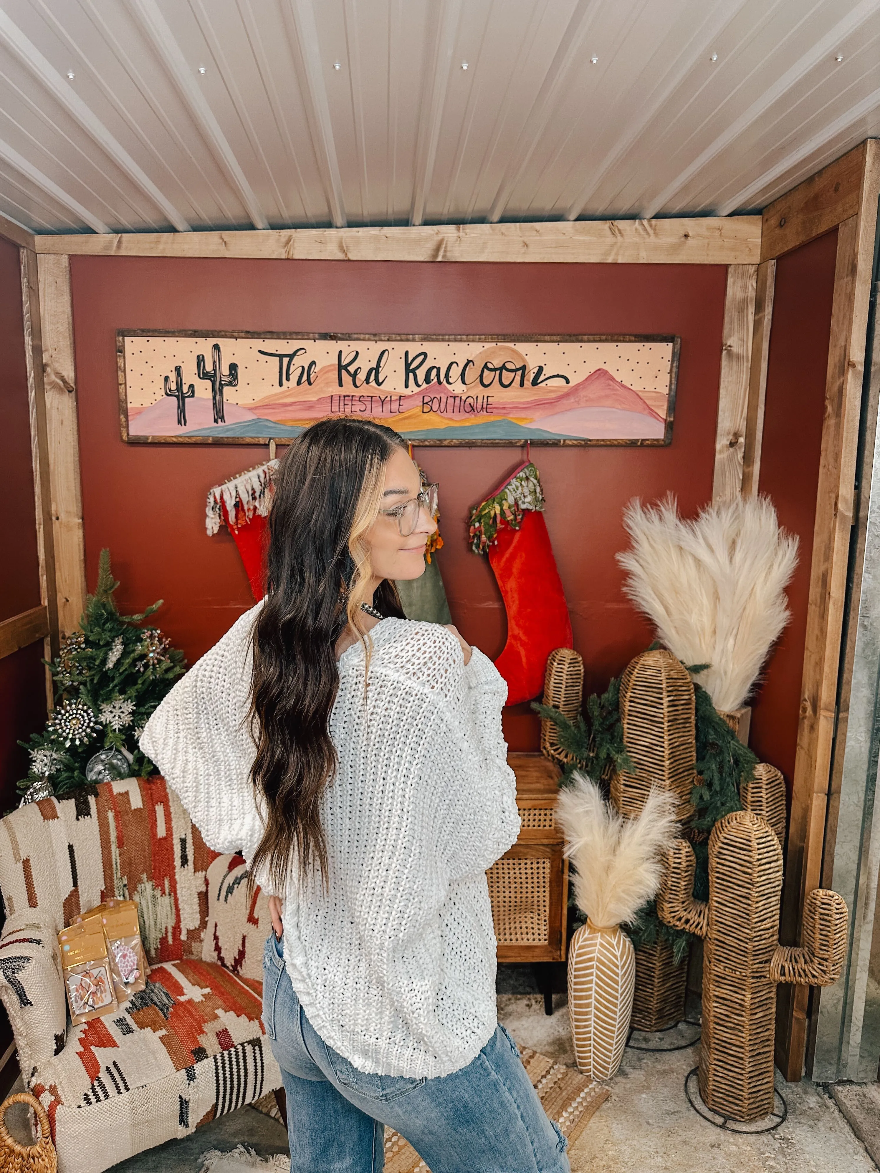 Chenille Woven V Neck Sweater