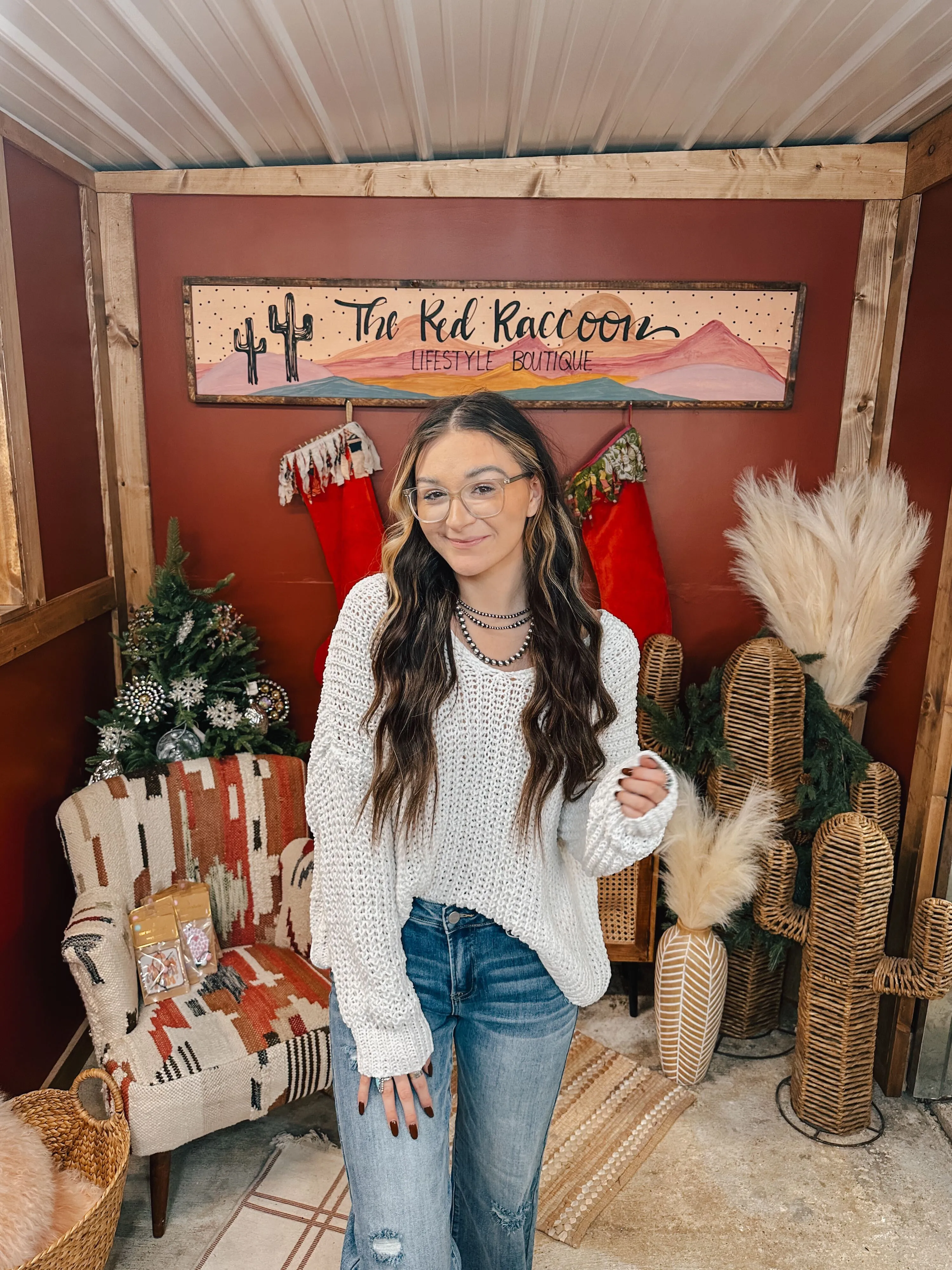 Chenille Woven V Neck Sweater