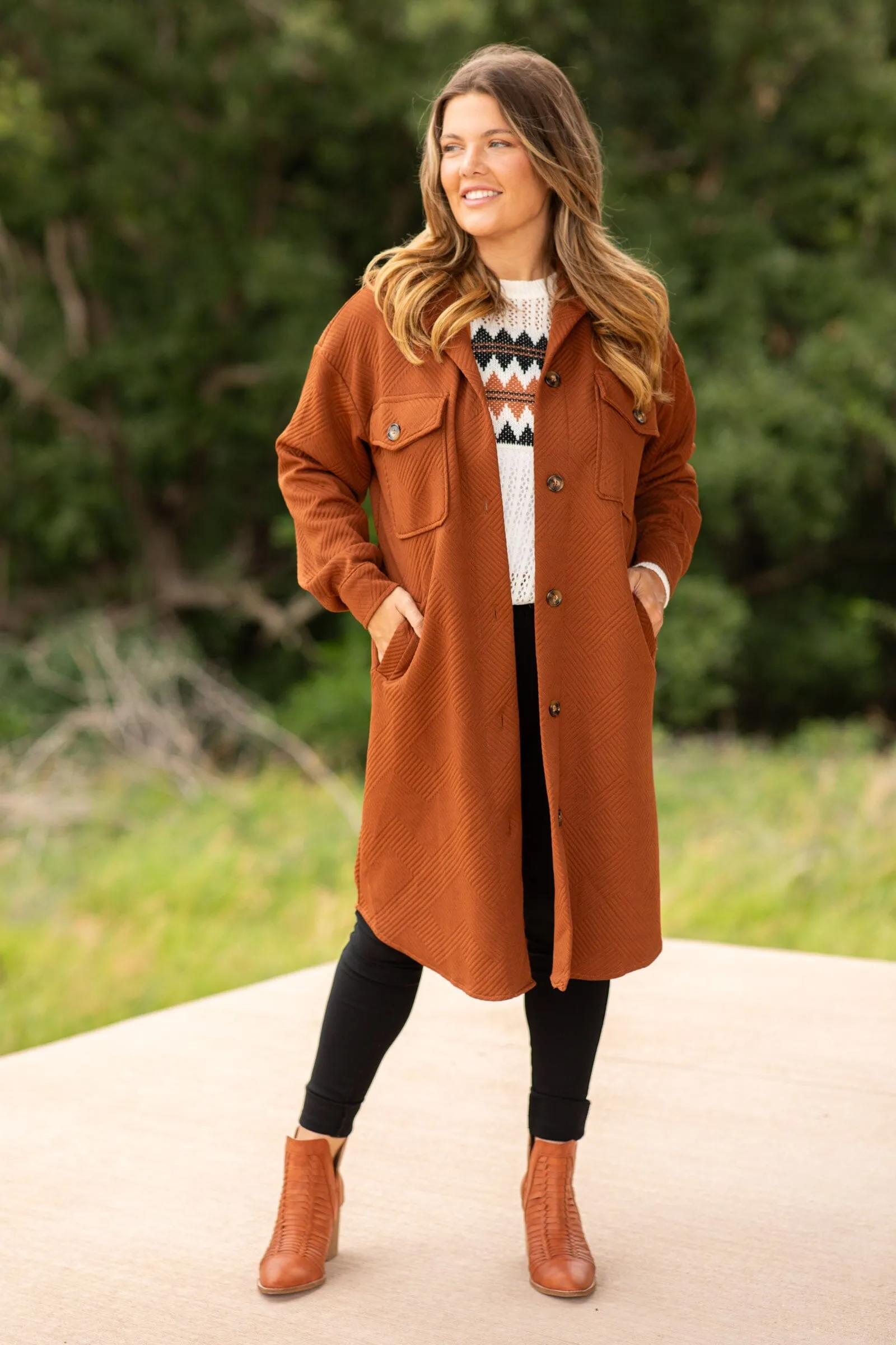 Chestnut Quilted Long Shacket