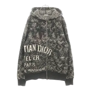 Christian Dior Grey vintage Atelier Noise Knit Zip Up Hoodie UK XL