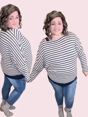 Cindee Diamond Print Boatneck Top in Taupe   Navy